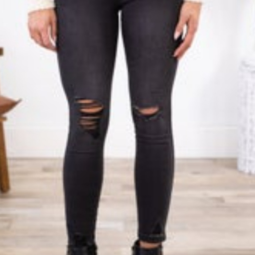 Boutique pull-up Jeans Size 13 in distressed black and grey